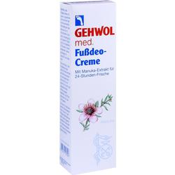 Verpackung einer Fußdeo-Creme mit Manuka-Extrakt und Blume darauf.